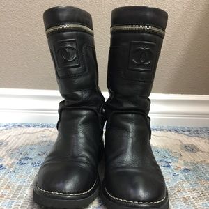 Black CHANEL motorcycle boots